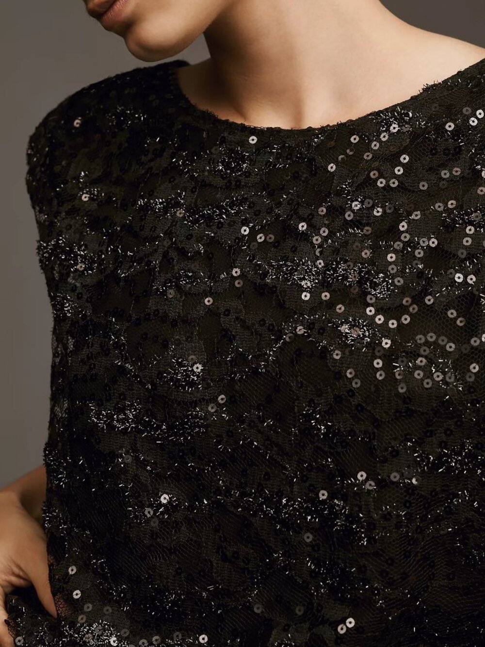 By Anthropologie Lace Sequin Bubble Blouse